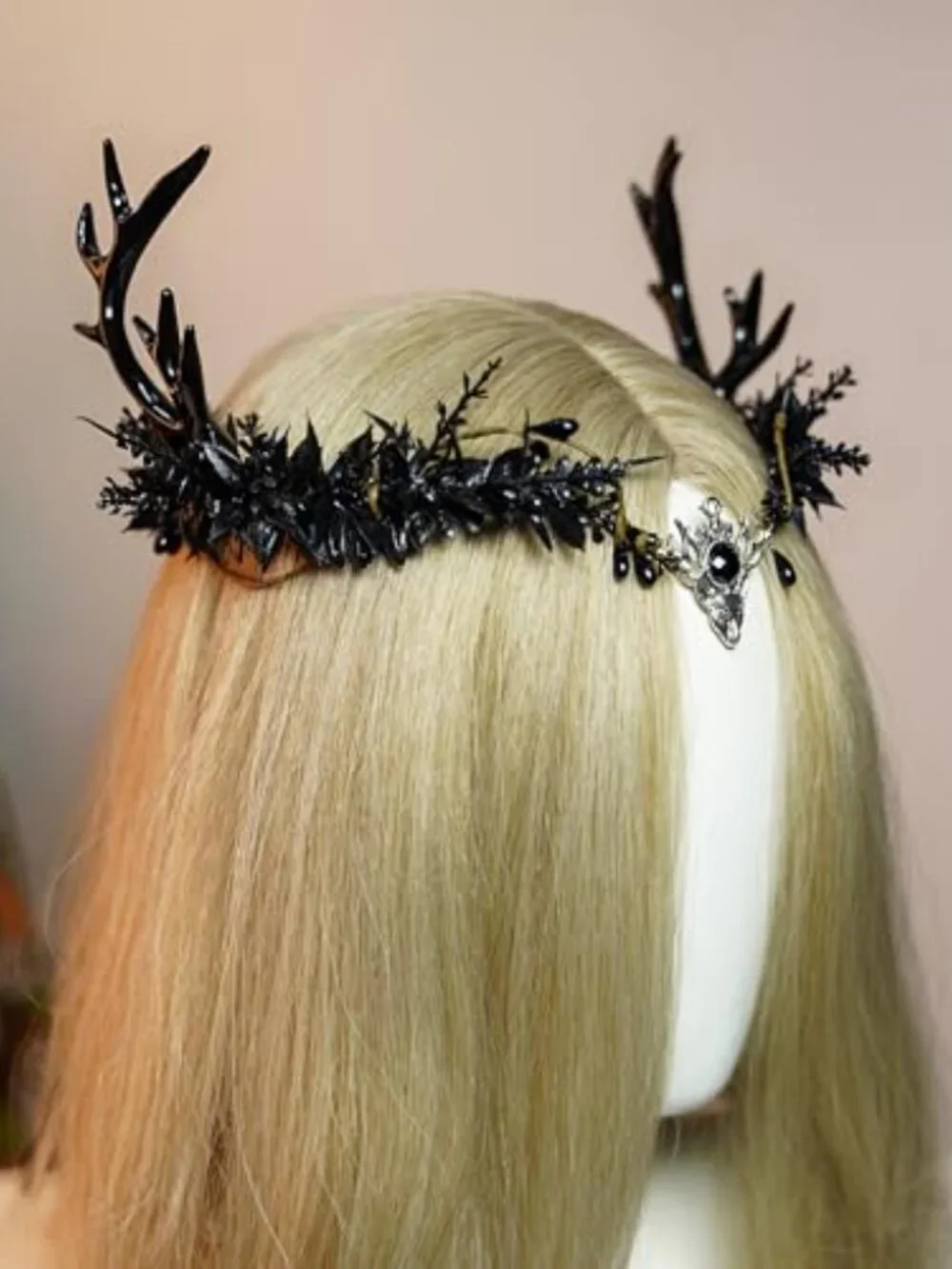 Gothic Black Antler Crown Dark Elf Headpiece Adjustable Women Costume Accessory